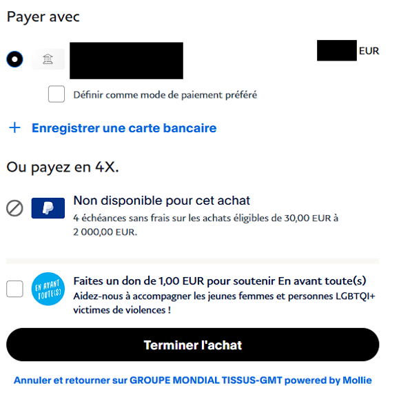 Exemple interface de paiement